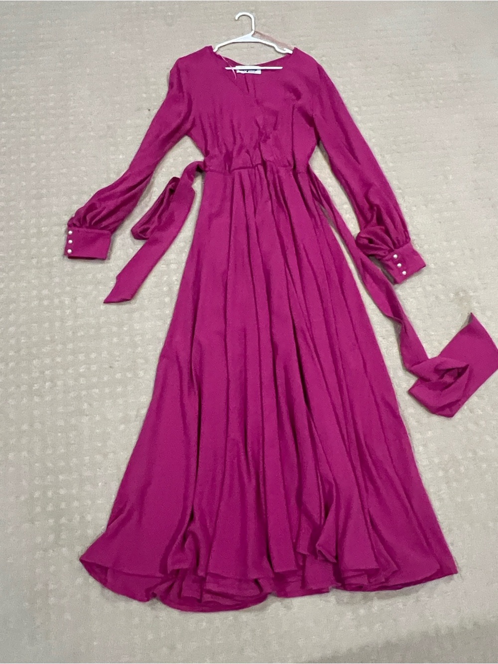 Meghan LA Fuchsia Long-Sleeve Maxi Dress with Tie Waist